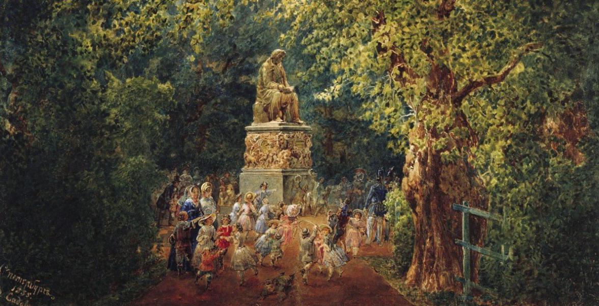 Памятник И.А. Крылову в Летнем саду, картина 1855 г, Государственный Русский музей, Санкт-Петербург